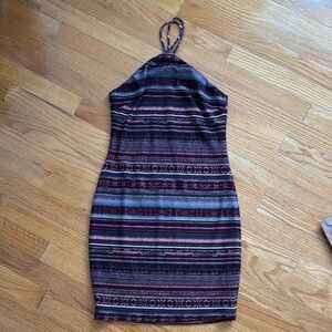 Lush Black and Blue Sheath Mini Dress Sleeveless Halter